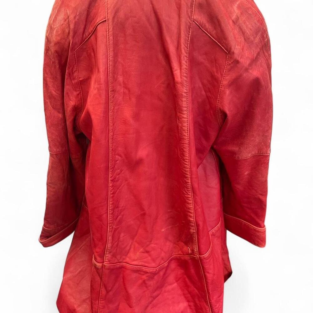 Red leather duster jacket with - Picture 4 of 5